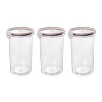 Kit 3 Potes Herméticos Travas 1,8L Plasútil Redondo Branco Moderno Empilhável Armazenamento Versátil