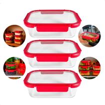 Kit 3 Potes Herméticos Vidro Borossilicato 630ml Com Tampa De Vidro Quadrado Vedação Hermética Vai Ao Forno, Microondas, Freezer E Lavalouças