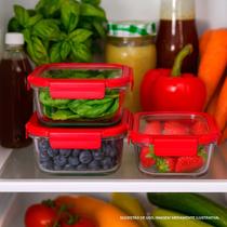 Kit 3 Potes Herméticos Vidro Borossilicato 800ml Com Tampa De Vidro Quadrado Vedação Hermética Vai Ao Forno, Microondas, Freezer E Lavalouças