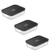 Kit 3 Potes Herméticos Vidro Marmita Anti Vazamento Forno Air Fryer Microondas Freezer Preto