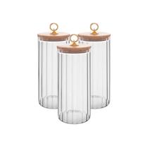 Kit 3 Potes Herméticos Wolff Borossilicato com Tampa de Bambu Classic 1,15L