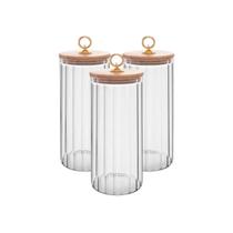 Kit 3 Potes Herméticos Wolff Com Tampa De Bambu Classic1,15L