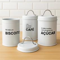Kit 3 potes lata de mantimentos + bandeja industrial branco - linha dom frases