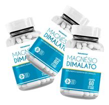 Kit 3 Potes Magnésio Dimalato Suplemento Alimentar 100% Pura Natural Malato Original Natunectar 180 Capsulas 260mg