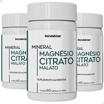 Kit 3 Potes Magnésio Malato e Citrato 180 Capsulas 500mg Natunéctar Alta absorção Complexo 2 em 1 Sem sabor