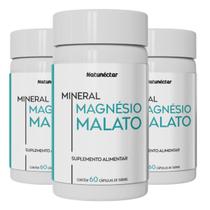 Kit 3 Potes Magnésio Malato Suplemento Alimentar 100 Pura Natural Malato Original Natunectar 180 Capsulas 260mg