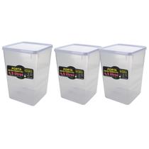 Kit 3 Potes Mantimento 3kg Alimento Capacidade 4,5l Tampa Trava Branca Empilhável Otimiza Espaço Vedação Conserva