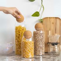 Kit 3 Potes Mantimento Vidro E Tampa Cortiça Decoração Cozinha Dasshaus