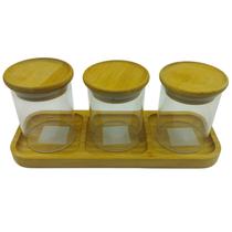 Kit 3 Potes Mantimentos 200Ml + Petisqueira Retangular Bambu Kit 3 Potes Mantimentos 200Ml + Petisqueira Retangular Bambu