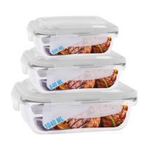 Kit 3 Potes Marmita Fit Tampa Retangular 370ml+640ml+1040ml Kit 3 Potes Marmita Fit Tampa Retangular 370ml+640ml+1040ml