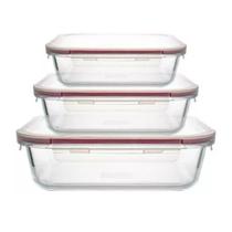 Kit 3 Potes Marmita Vidro Hermético Com Travas Vermelho Kit 3 Potes Marmita Vidro Hermético Com Travas Vermelho