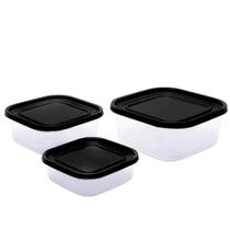 Kit 3 Potes Marmitas de Plástico Quadrado com Tampa Vasilhas Porta Mantimentos para Trabalho Academia Food Container