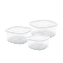 Kit 3 Potes Marmitas Vasilhas de Plástico Quadrados Porta Mantimentos Organizador Alimentos Comidas Dieta Armazenar