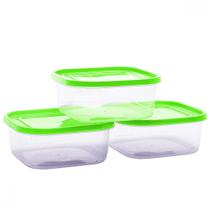 Kit 3 Potes Marmitas Vasilhas de Plástico Quadrados Porta Mantimentos Organizador Alimentos Dieta Fitness Cozinha