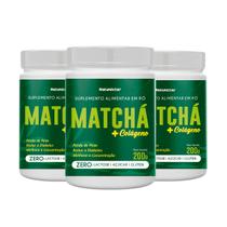 Kit 3 Potes Matchá + Colágeno Suplemento Alimentar Chá em Pó Natural Instantâneo Legítimo Sabor 100% Puro Premium 200g Natunéctar