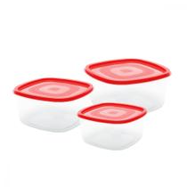 Kit 3 Potes Médio Barcelona Marmitas de Plástico Porta Alimentos para Micro-ondas Congelar Guardar Jogo de Organizadores