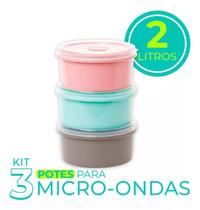Kit 3 Potes Micro-Ondas Redondo Tampa 2 Litros Plasvale Kit 3 Potes Micro-Ondas Redondo Tampa 2 Litros Plasvale