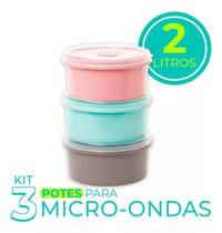 Kit 3 Potes Micro-Ondas Redondo Tampa 2 Litros Plasvale