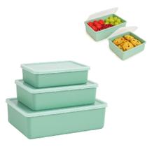 Kit 3 potes multiuso tampa translucida marmita p m g lanche fitness verde