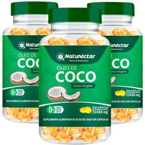 Kit 3 Potes Óleo de Coco Encapsulado Suplemento Alimentar Natural Extra Virgem Pura Sabor Original Natunectar 180 Capsulas