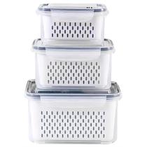 Kit 3 Potes Organizador com Escorredor e Tampa Hermética para Frutas e Verduras