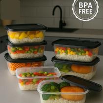 Kit 3 Potes Organizadores de Alimentos com Tampa Hermética 750ML Recipientes Plásticos para Cozinha, Freezer e Geladeira