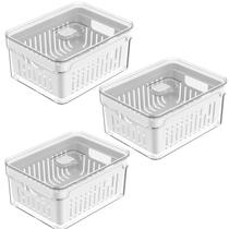 Kit 3 Potes Organizadores Geladeira Legumes Frutas Verduras 2,2L Prático Com Tampa e Cesto Interno
