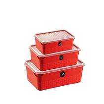Kit 3 Potes Organizadores Multiuso 1,2,3 Litros Com Tampa Empilhável Vermelho Uz