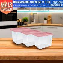 Kit 3 Potes Organizadores Multiuso Porta Mantimentos 1,3L Plástico Com Tampa Uz