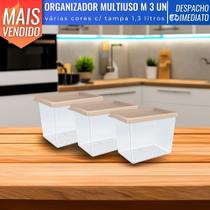 Kit 3 Potes Organizadores Multiuso Porta Mantimentos 1,3L Plástico Com Tampa Uz Kit 3 Potes Organizadores Multiuso Porta Mantimentos 1,3L Plástico Com Tampa Uz