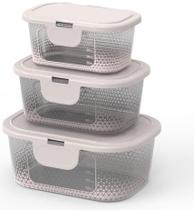 Kit 3 Potes Para Alimentos Transparente P/M/G Com Tampa Fixa