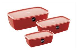 Kit 3 Potes Para Alimentos Vermelho Plástico 5L/3L/1,5L