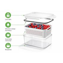 Kit 3 Potes para Geladeira com Escorredor e Tampa Vedada Conserva Alimentos