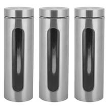 Kit 3 Potes Para Mantimentos Inox E Vidro Com Visor 1750ml