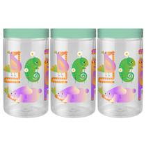 Kit 3 Potes Plástico Decorado Com Tampa Rosca 1,8lt Multiuso