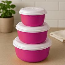 Kit 3 Potes Plástico Redondos P M G Com Tampa Branca Trio Cozinha Organizada Kit 3 Potes Plástico Redondos P M G Com Tampa Branca Trio Cozinha Organizada