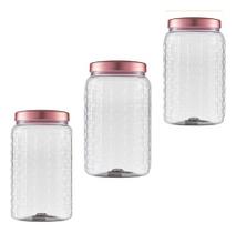 Kit 3 Potes Plástico Tampa Rose 1,5 Litro Bolachas Biscoito
