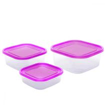 Kit 3 Potes Plásticos Marmitas Organizar Alimentos Trabalho Academia Passeio Vasilhas Tapuer Geladeira Microondas