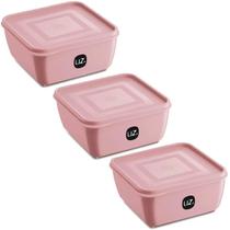 Kit 3 Potes Plásticos Quadrados Multiuso 1,5L com Tampa Premium UZ Rosa Kit 3 Potes Plásticos Quadrados Multiuso 1,5L com Tampa Premium UZ Rosa