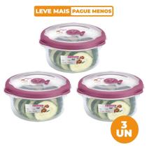 Kit 3 Potes Plásticos Redondos Herméticos Açaí 1,1L Flor Sanremo