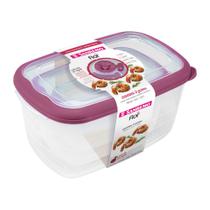 Kit 3 Potes Plásticos Retangulares Herméticos Açaí 700ml, 2,3L, 4,6L Flor Sanremo