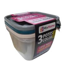 Kit 3 Potes Plásticos Tampas Coloridas 900ml Xplast Oferta