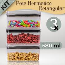 Kit 3 Potes Porta Alimentos Herméticos 580ml Paramount de Acrílico