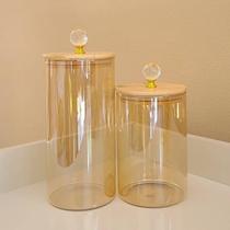 Kit 3 Potes Porta Mantimento de vidro ÂMBAR CRISTAL LISO Luxo PMG Porta Temperos