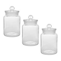 Kit 3 Potes Porta Mantimento Vidro Arena 1,1L com Tampa - Lyor