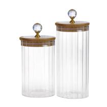 Kit 3 Potes Porta Mantimento Vidro Canelado tampa de Bambu Porta Condimentos Porta Temperos Pote Hermético Potes Organizadores para Cozinha