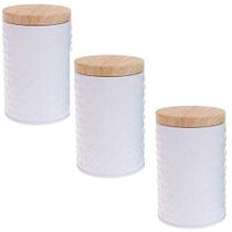Kit 3 Potes Porta Mantimentos Café Açúcar Chá Lata Redondas Kit 3 Potes Porta Mantimentos Café Açúcar Chá Lata Redondas