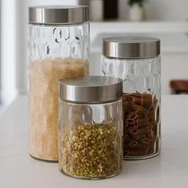 Kit 3 Potes Porta Mantimentos Em Vidro Com Tampa Inox