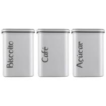Kit 3 Potes Porta Mantimentos Herméticos Grande 2LT Café Açúcar e Biscoito