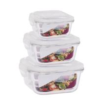 Kit 3 Potes Quadrado 3 Tamanhos Vidro Hermético Marmita